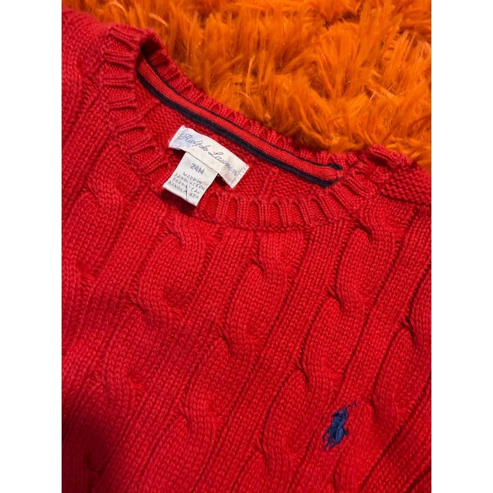 Ralph Lauren Kids Red Cable Knit Cotton Sweater Pony Logo 24M